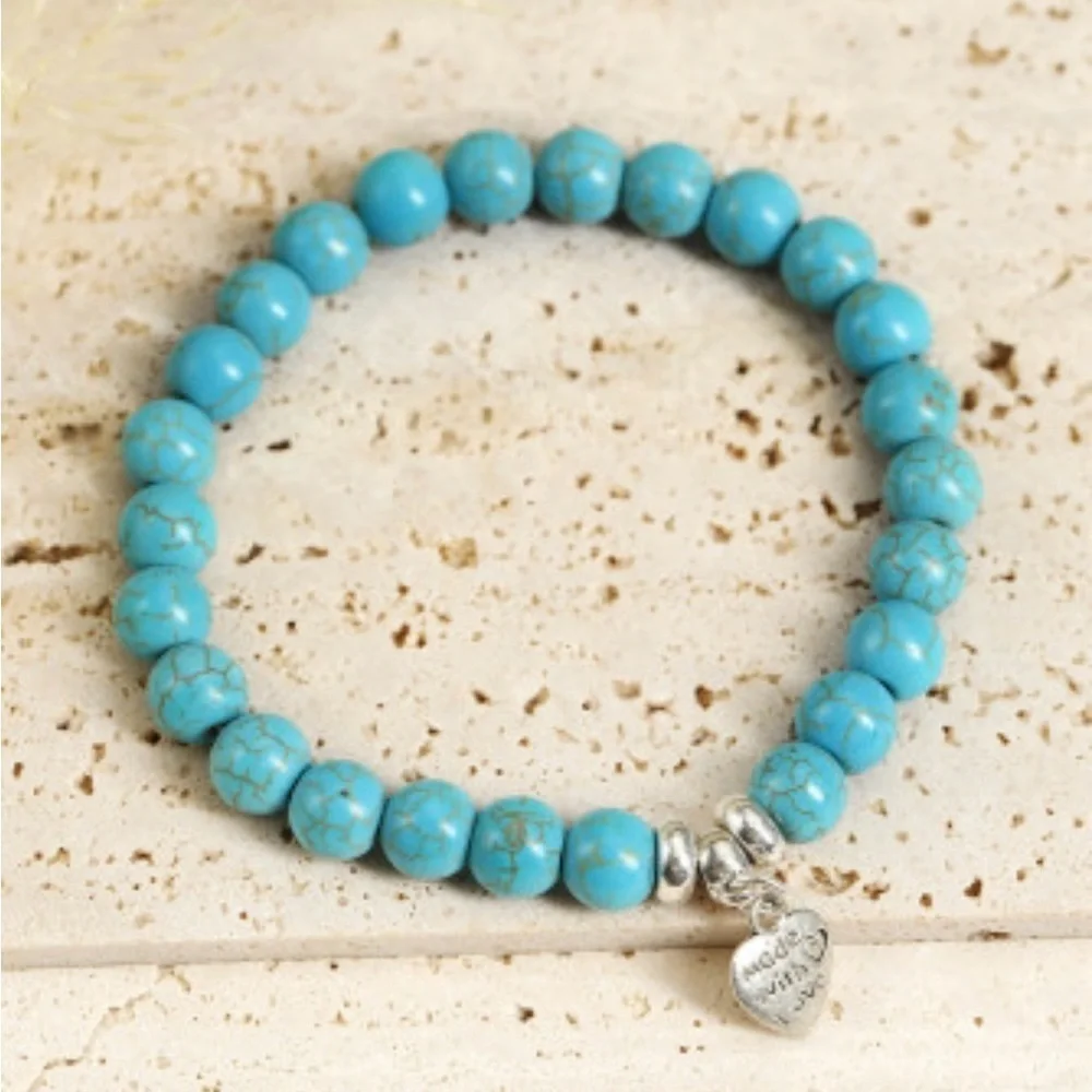 Boho Festival Heart Pendant‎ Turquoise Western Bead Bracelet, NWT